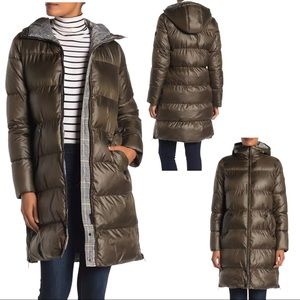 French Connection Puffer Jacket Hood Olive Green Plaid Accents Women Small